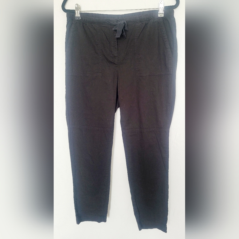Eileen Fisher Womens 100%Organic Cotton Pants Drawstring Hook&Zip Black Medium - Picture 4 of 14